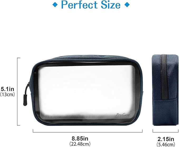 ProCase TSA Approved Travel Toiletry Bag Pouch, Matte Clear Travel Organizer Airport Carry-On Checkpoint Airline Compliant Storage Bag -1 Pack, Navy