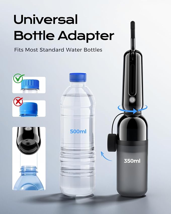 ESSAGER Portable Bidet for Travel, Foldable & Rechargeable Handheld Sprayer–Waterproof with 2 Pressure Modes, 350ml Expandable Bottle for Women, Men, Baby, Postpartum & Personal Hygiene(Black)
