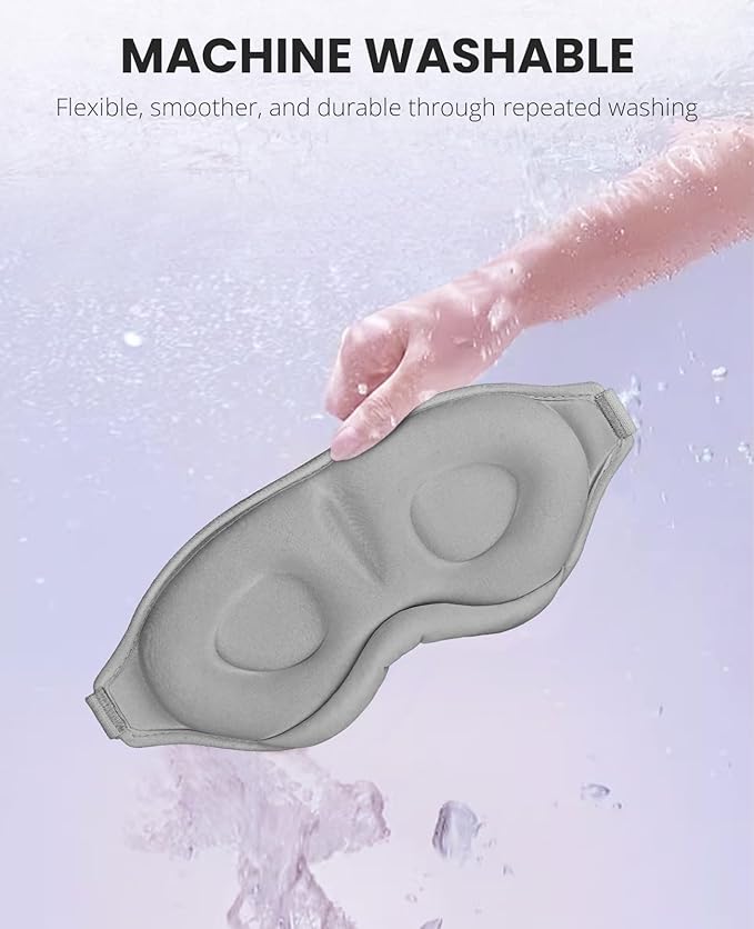Sleep Mask for Side Sleeper Women Men, Light Blocking Eye Mask for Sleeping, 3D Contoured Cup Sleeping Mask for Zero Eye Pressure, with Adjustable Elastic Strap for Sleep Travel, Grey