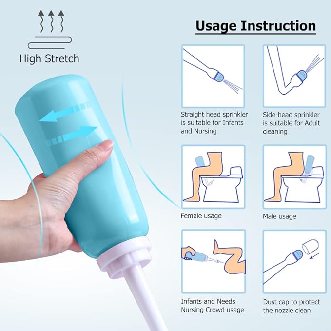 Peri Bottle - Postpartum and Perineal Care - 2 in 1 Portable Bidet - Portable Travel Bidet Sprayer for Women or Men- Handheld Jet Spray Bottle for Toilet (500ML, Green)