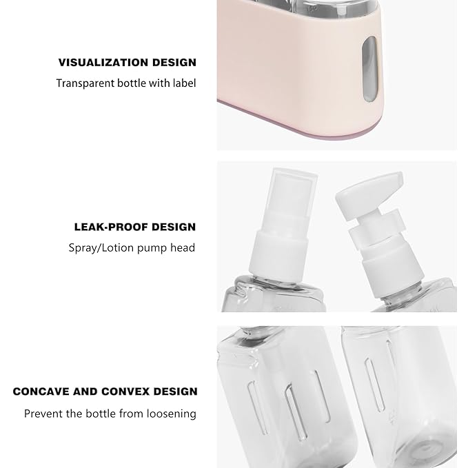 Songaa Travel Bottles Leak Proof, 2 in 1 Travel Containers for Toiletries, Refillable Plastic Bottles with Lid, Travel Accessories Shampoo Conditioner Bottles Beige