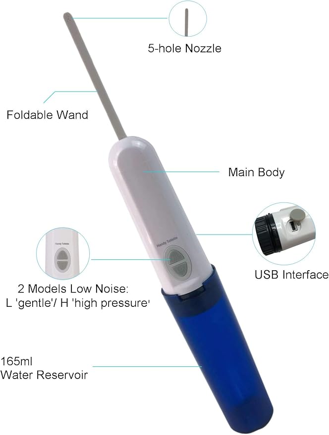 Upgraded Electric Portable Travel Bidet, Contain Large Water Bottle, Two Size adapters, USB Charger, Handy Toilette Sprayer Good for Personal Care