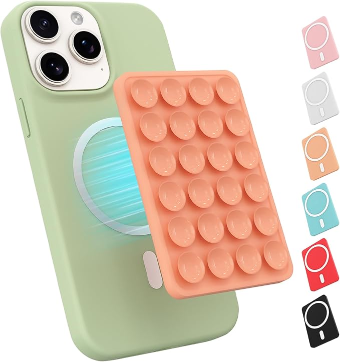 Magnetic Suction Phone Mount for MagSafe Case,Silicone Sticky Phone Grip Holder for iPhone,Removable Hands-Free Selfie/Video for TikTok & Instagram Influencer/Creator (Orange)