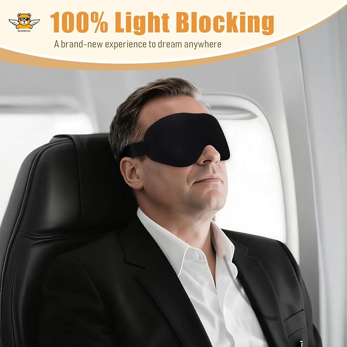 100% Light Blocking Sleep Mask Set, Only 0.73oz Light Comfortable 3D Contoured Memory Foam, Blink Freely Eye Masks for Sleep, Travel, Nap, for Men Women Side Sleeper, Black