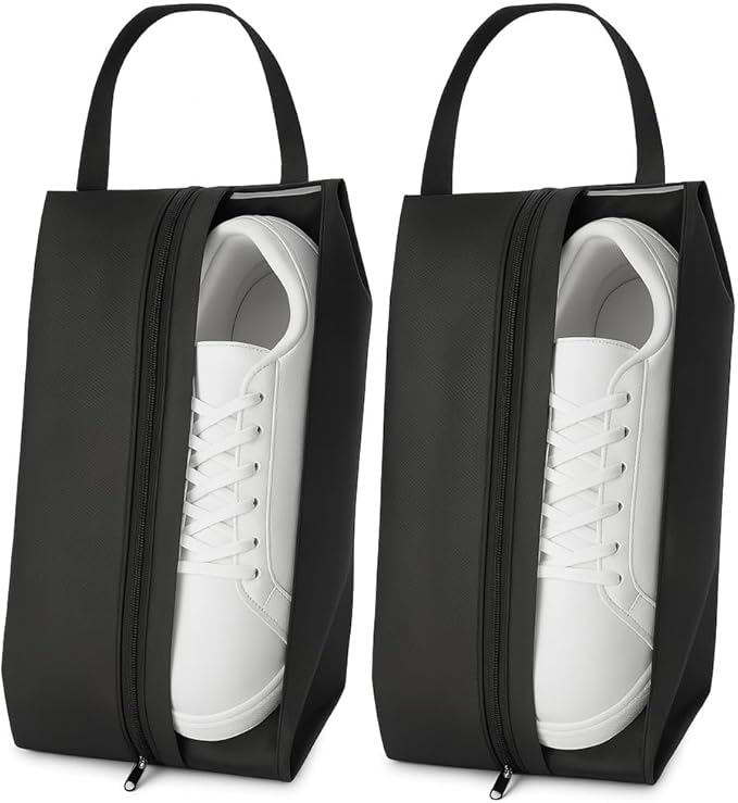 Shoe Bag for Travel, Gym & Sports – Water-Resistant Shoe Bag Cover/Pouch with Transparent Mesh Panel, Durable Zipper & Carry Handle – Fits Men’s Size 12 – Keeps Clothes Clean & Odor-Free | Pack of 2