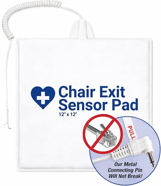 Secure Safety Solutions Chair Alarm for Elderly Dementia Patients - 80-120 dB Patient Monitor, 12" x 12" Sensor Pad - Fall Prevention Devices, Caregiver Alert Monitoring, Complement to Bed Alarm
