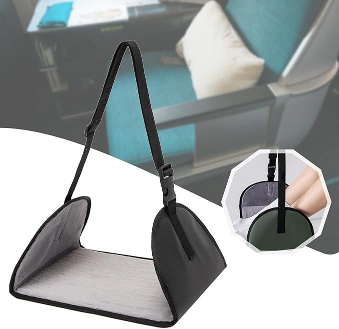 Airplane Travel Foot Hammock Airplane Footrest Portable Adjustable Strap Leg Rest Foot Hanger for Women Men, Black