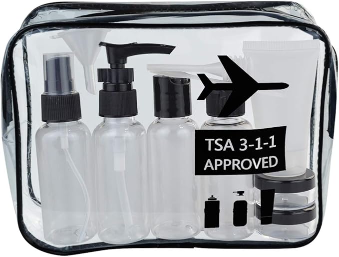 Wobe Travel Bottles and TSA Approved Toiletry Bag, Clear Quart Size with Leak-Proof Travel Containers Set Makeup Bag Accessories for Liquids Carry-On Luggage Compliant for Airplaine