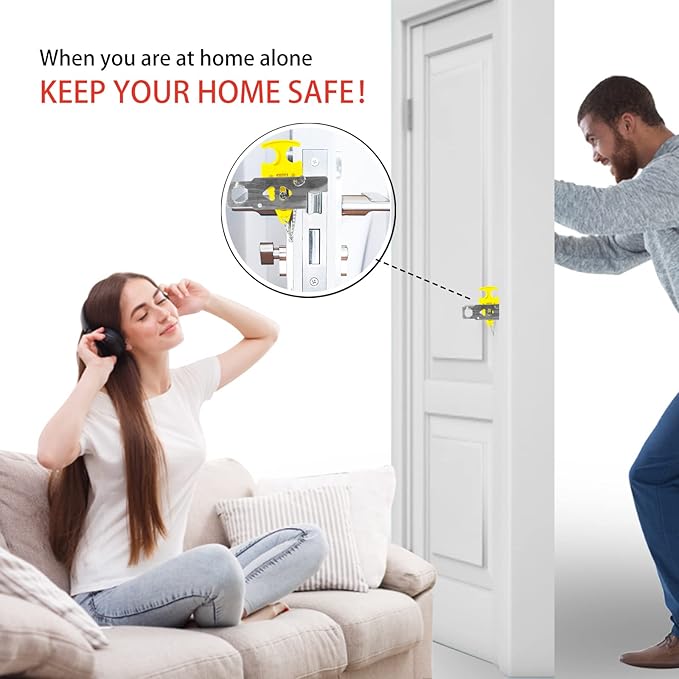 Portable Door Lock for Travel Door Lock Hotel Room Security Devices Apartment Jammer Additional Safety for Traveling Home College upgrade (Yellow combination)