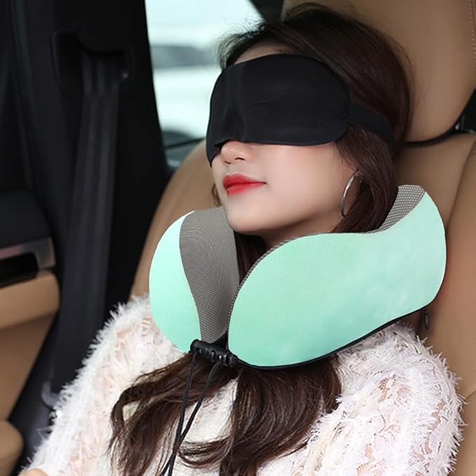 Travel Pillow,Travel Neck Pillows for Sleeping,100% Pure Memory Foam Soft Comfort & Support Pillow for Airplane/Car/Office&Home Rest Use-Blue Green