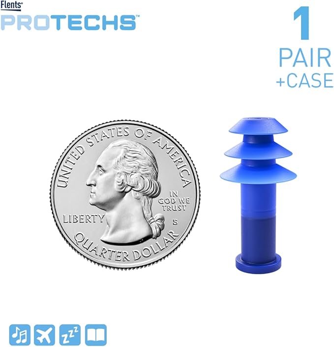Flents PressureEase Earplugs Designed for Flying, Airplane Pressure Ear Plugs for Ear Pain Relief, 26dB NRR, Soft Comfort Flange, Travel Essential for Takeoff & Landing, 1 Pair + Case, Blue
