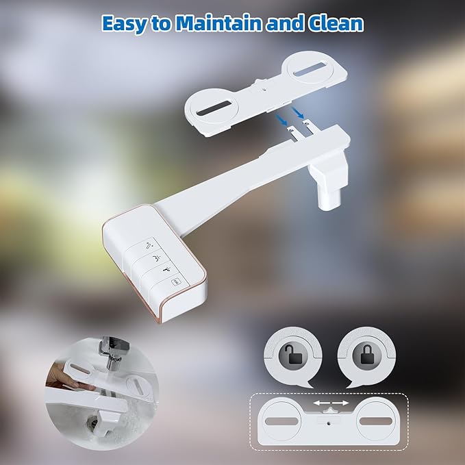 Hibbent Bidet Attachment for Toilet, Non-Electric Dual Nozzle for Frontal & Rear Wash, Adjustable Water Pressure Control, Fresh Water Bidet Toilet Seat, Self Cleaning Water Sprayer, Rose Gold