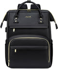 LOVEVOOK Leather Laptop Backpack for Women 18 inch,Travel Backpack Purse Nurse Teacher Backpack Computer Laptop Bag,Professional College Business Work Bags Carry On Backpack with USB Port,Black