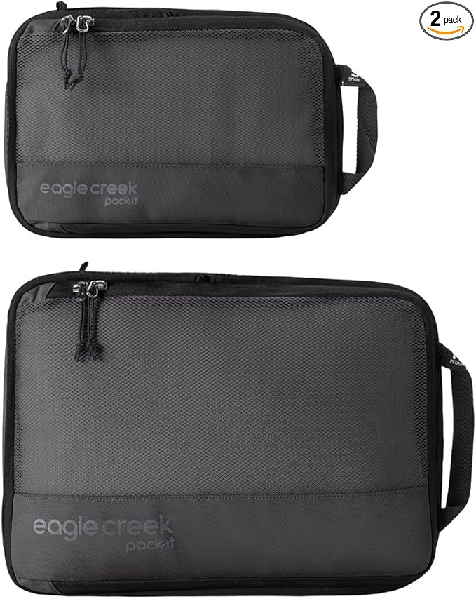 Eagle Creek Pack-It Reveal Compression Cube - Lightweight Compression Cube for Optimizing Luggage Space - Convenient Top Handle - Easy-Grab Zipper - Washable - S/M Set - Black