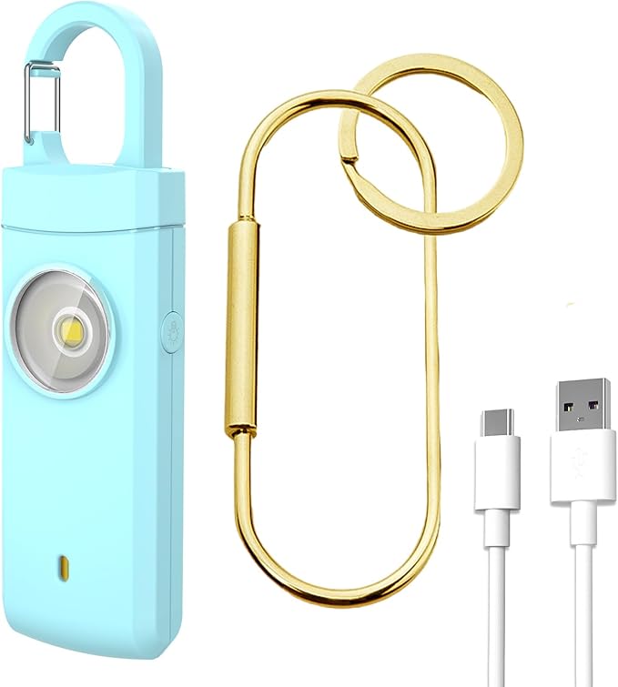 Personal Safety Alarm, 130dB Rechargeable Self Defense Siren with LED Strobe Light, USB-C Emergency Keychain Alarm for Women Kids Elderly (Aqua)