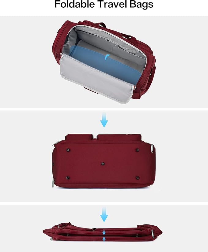 MILADA Carry On Luggage Bags for Travel Lightweight Personal Item Travel Bag Foldable Large Duffle Bag for Travel Tote Overnight Bags for Women Mens Weekender Bags, Burgundy