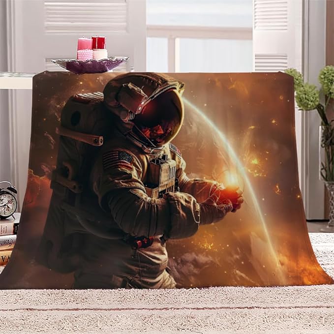 Astronaut Throw Blanket, Fleece Blanket for Couch Bed Sofa, Space Astronaut Blankets and Throws, Outer Space Super Soft Cozy Plush Flannel Blanket, 50 x 60 in, Solar System