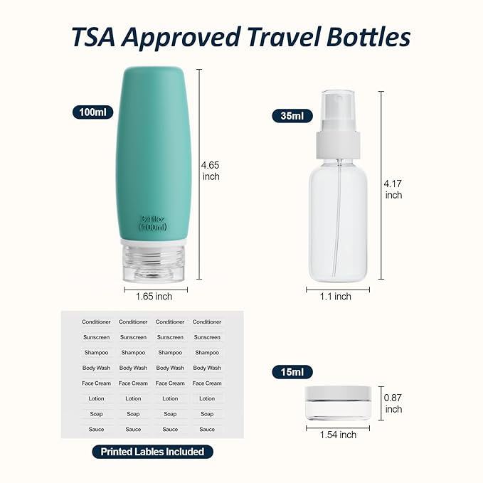 PACKISM 6 Pack TSA Approved Travel Bottles Set - Leak Proof 3.4oz Silicone Squeeze Containers for Toiletries, Refillable Accessories for Shampoo Conditioner Lotion Body Wash, BPA Free (Bottles Only)