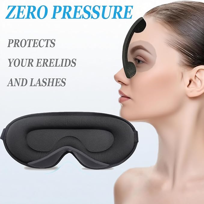 3D Contoured Sleep Mask for Side Sleepers, 100% Blackout Zero Pressure Eye Mask for Deep Sleep | Adjustable, Breathable & Portable | Ideal for Travel, Night Shift, Men & Women