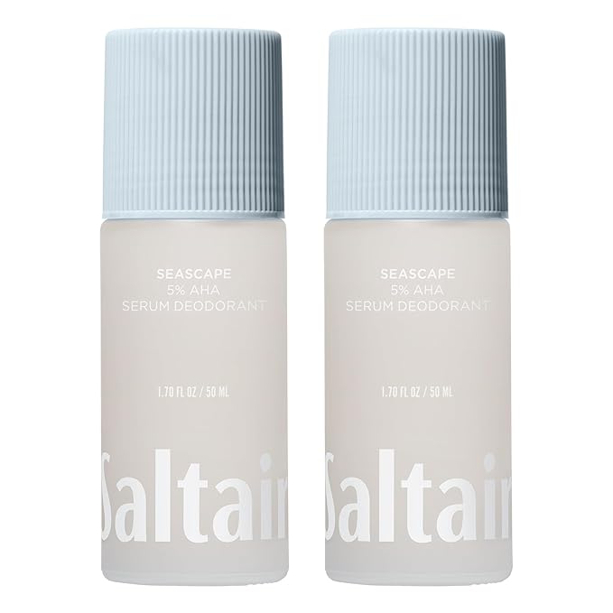 Saltair Serum Deodorant 2 Pack – 5% AHA – Aluminum-Free Odor Control for Women & Men – Mandelic Acid Deodorant with Lactic Acid – Seascape Scent – 2x 1.7oz Travel Roll On