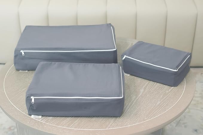 SMALL Packing Cubes – Cotton Canvas, Washable, Reusable, Closet and Travel Organizers (10"x7"x3") with Durable YKK Zippers for Clothes, Shoes, Drawer Organization (Set of 3 SMALL, Gray)