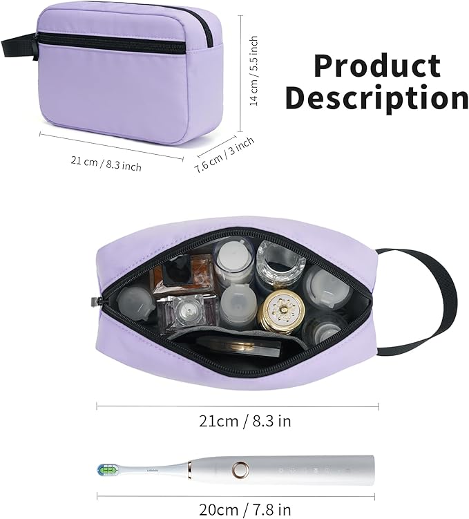 Travel Toiletry Bag, Small Cosmetic Bag, Hanging Water-Resistant Organizer for Men & Women, Ideal for Makeup, Shaving Kit, Gym Essentials & Travel Accessories (Lavender)