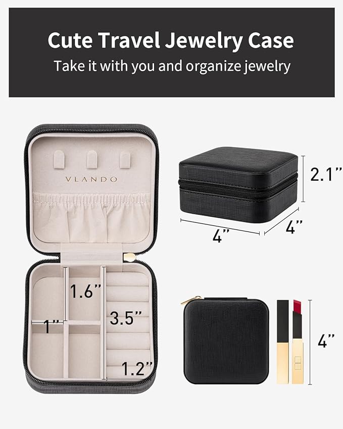 VLANDO Travel Jewelry Case - Teacher Appreciation Gifts for Women - Small Jewelry Travel Organizer Box Travel Essentials Gift for Teen Girl Women - Black*6 pack