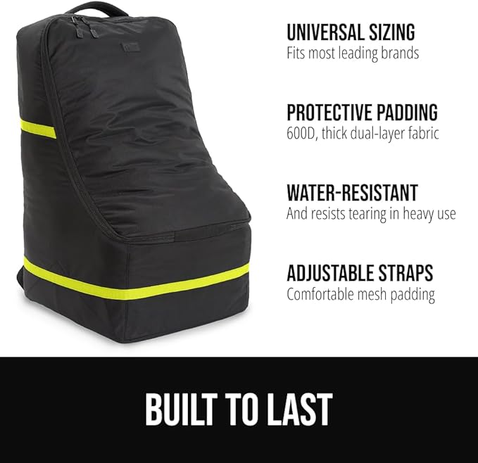 GORILLA GRIP Tear and Water Resistant Padded Car Seat Travel Bag for Airplane and Airport, Universal Fit Baby Carseat Bags, Holds Up to 50lbs, Handle & Shoulder Straps, Air Gate Check Carrier, Yellow