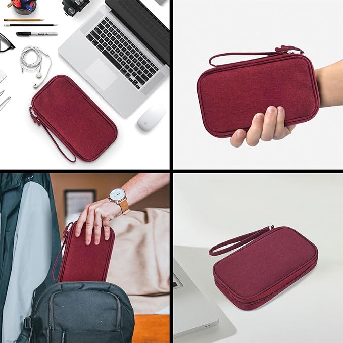 CAAORDKSO Electronic Organizer Travel Cable Accessories Bag, Case for Cable, USB, Cord, Charger, Phone, Power Bank, Earphone (Wine Red, Large)