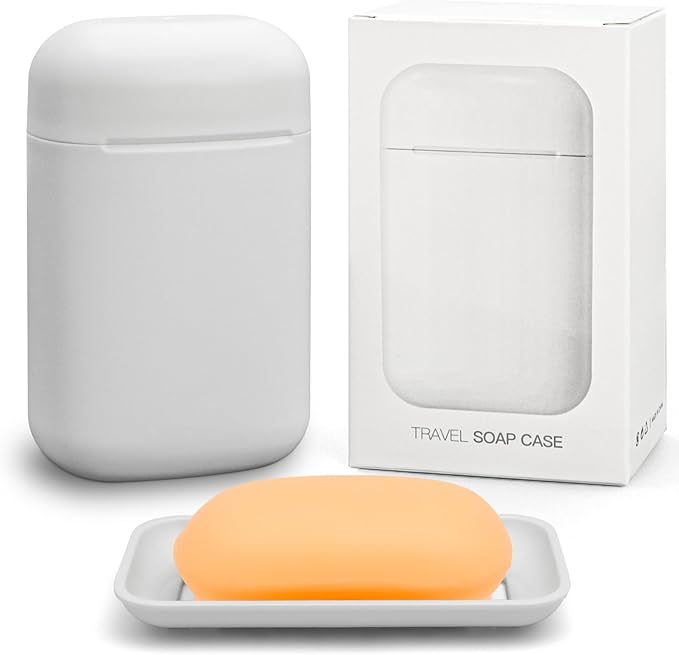Minimalist Travel Soap Case with Removable Draining Tray, Compact Leak-Proof Travel Soap Container with Silicone Seal, Gray, 1 Pack