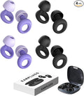 Silicone Ear Plugs for Sleeping, Noise Cancelling Reusable Earplugs with Comfortable Fit – Hearing Protection for Sleep, Concerts, Travel – 4 Pairs, Black + Purple