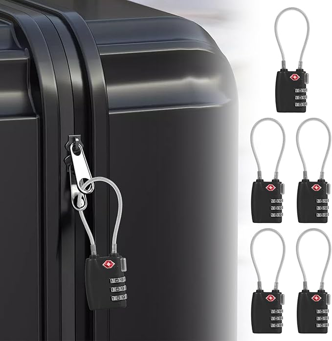 5 Pack TSA Locks for Luggage TSA Approved Luggage Locks 3 Digit Combination TSA Travel Locks Portable Cable Padlocks Zinc Alloy Body Suitcase Locks for Travel Bag Suitcase Backpack Lockers,Black
