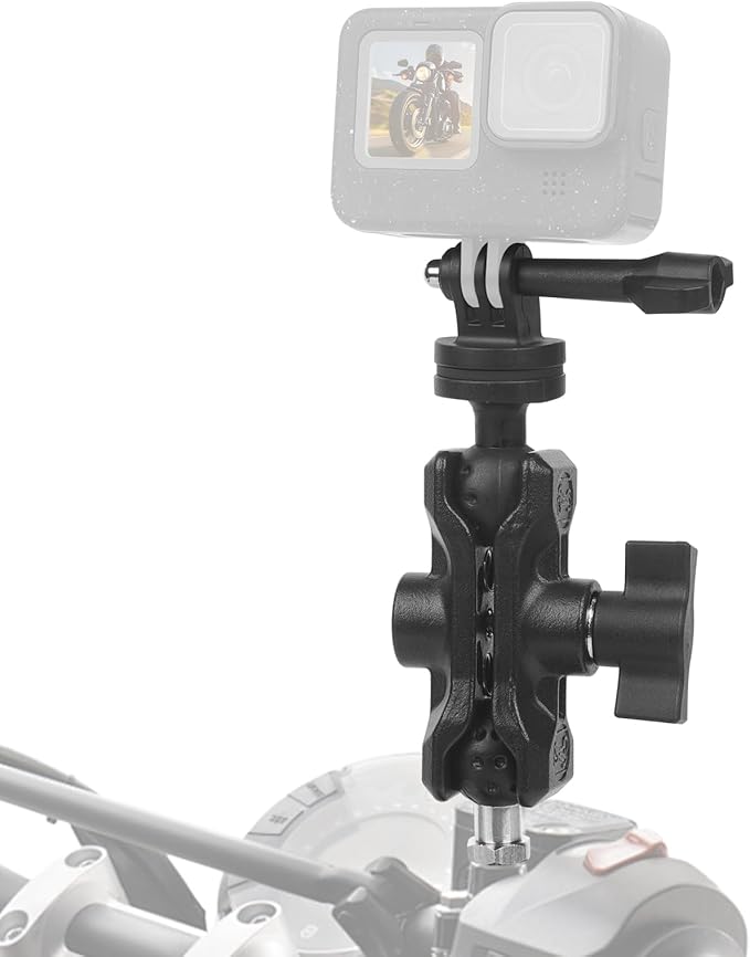 Camera Mount with 360°Dual Ball Head, Motorcycle Handlebar Mounting Bundle Kit for lnsta360 X5/X4/X3/X2/Gopr01/4-20 & Tripod Adapter, Action Camera Mount Adapter for M6 Hole Base,75017