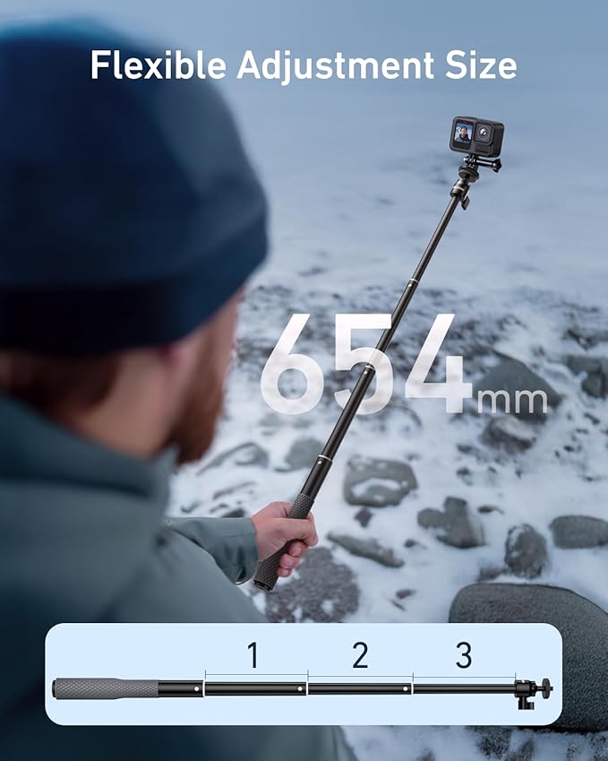 TELESIN 360°Waterproof Selfie Stick 25.75"w Hand Strap Underwater Dive Diving Extension Stick Pole Monopod for DJI OSMO 360 Action 6 5 Pro 4 Pocket 4 3 Xtra Muse GoPro Max 13 12 Insta360 X5 X4 Ace Pro