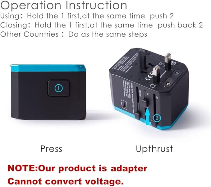 International Adapter for Travel, Universal for Selective Dual Voltage Hair Dryer, Straightener, All USB Devices Phones, Worldwide Charger Plug 5 Fast USB 8A AC Outlet UK European Asia 200+ (Blue)