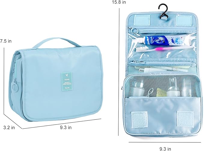 Travel Toiletry Bag for Women, Hanging Toiletry Bag with Multi-Pockets, Toiletry Bag for Traveling Easy Clean, Travel Organizer Bag Sky-blue
