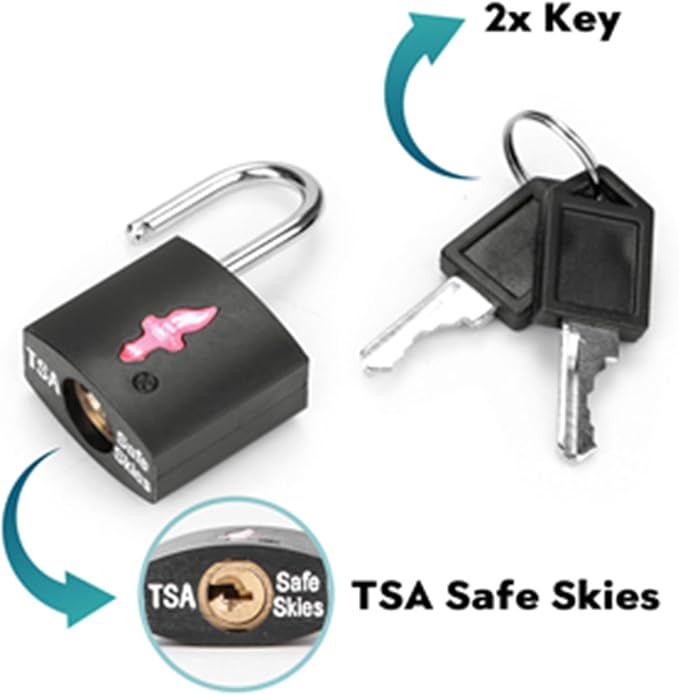 6 Pack Black TSA Luggage Locks with Key, TSA Approved for Backpacks, Bags and Luggage, 6 Pack Travel tag
