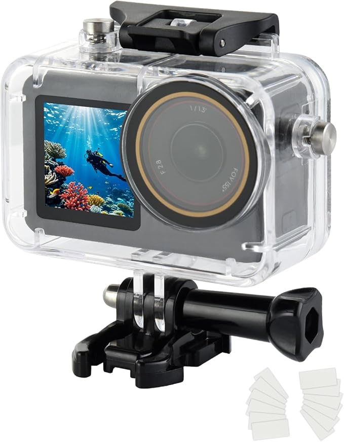UTEBIT Waterproof Case for DJI Action 5 Pro Action 4/3 Camera Accessories, 164FT/50M Underwater Waterproof Case with Anti-Fog Shell Cage, for Deep Diving Scuba Snorkeling with Quick Release Screw
