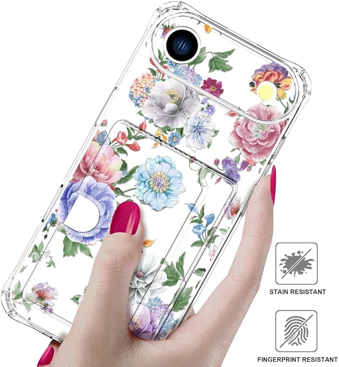 Compatible with iPhone 17 Air Case Card Holder for Women Cute Design,Wallet Phone Cases Transparent Cool Kawaii Protective (Clear Amazing Lovely Flowers)