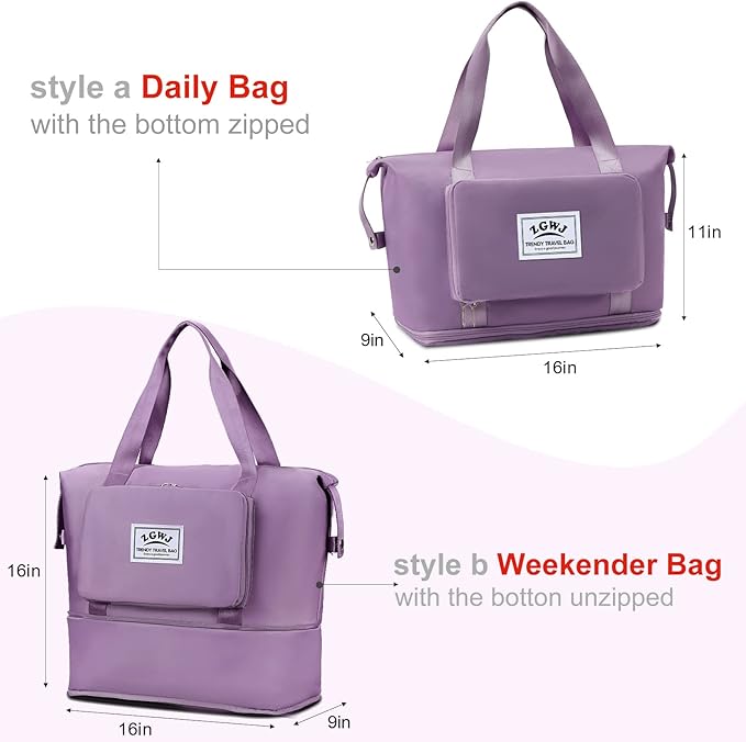 ZGWJ Travel Tote Bags, Expandable Overnight Weekender Bag for Women Foldable Carry-On | Expandable, Overnight, Foldable, Carry-On