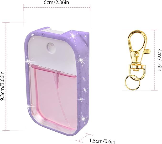 Silicone Case Compatible with Touchland Hand Sanitizer Spray, Protective Case with Keychain for 1 fl oz, Hand Sanitizer Spray Accessory (Glitter Sequin Purple)