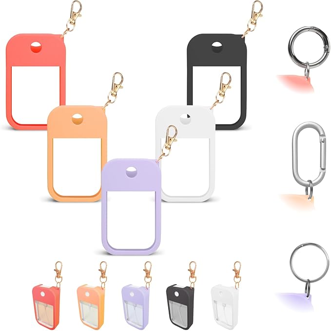 5 PCS Soft Silicone Case for Touchland Power Mist (1FL. OZ./30 mL), Protective and Stylish Case with Keychain Compatible with Touchland Hand Sanitizer Spray (Orange/Red/Purple/Black/White)