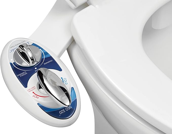 LUXE Bidet NEO 320 - Warm Water, Dual Nozzle, Self-Cleaning, Non-Electric Bidet Attachment for Toilet Seat, Adjustable Water Pressure, Rear & Feminine Wash (Blue)