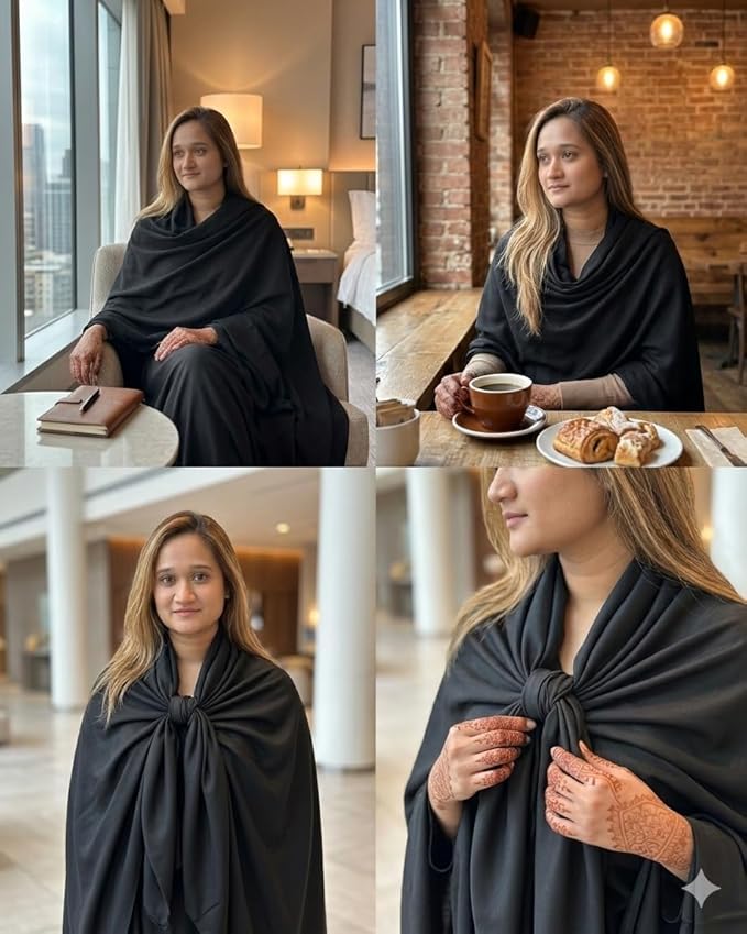 Wayfarer Shawl with Pouch | Voyagers Comfort Set with Luxury Travel Scarf, Eye Mask, Satin Scrunchies & Travel Pouch