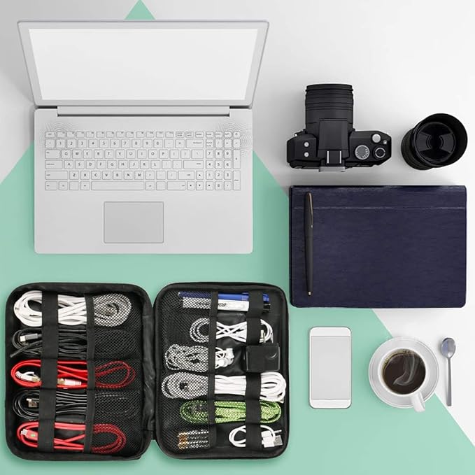 MATEIN Electronics Organizer, Waterproof Travel Electronic Case, Portable Double Layer Cable Storage Bag for Camera Accessories, Cord, Charger, Power Bank, Flash Drive, Phone, SD Card, Black