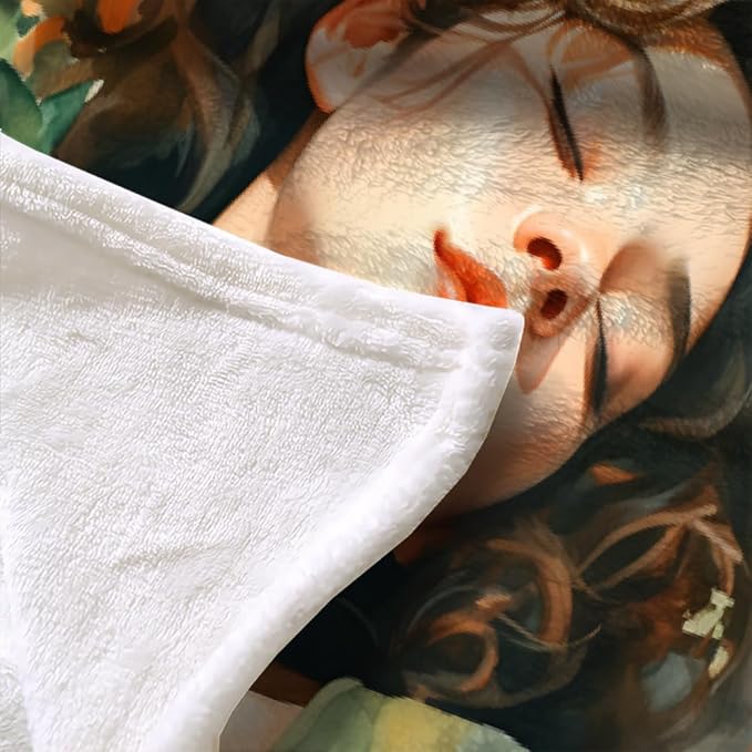Girls Throw Blanket, Fleece Blanket for Couch Bed Sofa, Anime Princess Blankets and Throws, Woman Portrait Super Soft Cozy Plush Flannel Blanket, 30 x 40 in, Girl Flowers