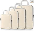 Gonex Compression Packing Cubes, 4pcs Expandable Storage Travel Luggage Bags Organizers (Cream)