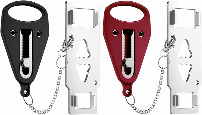 Portable Door Lock 2 Pack for Travel – Hotel Door Locks for Travelers Security – Door Safety Lock from Inside for Home & Apartment – Travel Locks for Hotel Rooms – (Black/Red)
