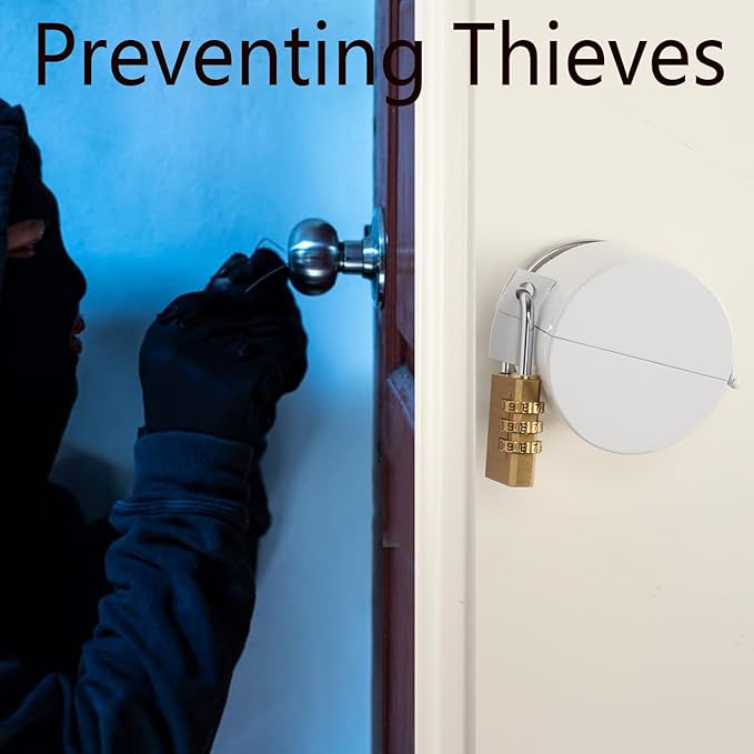 Door Knob with Lock,Without Drilling,Dementia Door Handle Lock，from Outside Prevents Turning of Door Knob and Access to Keyhole,for Apartment Evictions，Childproof (White with Padlock)