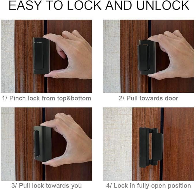 3 Pack Door Reinforcement Locks with 12 Screws, Home Security Door Lock Stop for Toddler, Childproof Door Lock Night Lock Withstand 800 Lbs Black